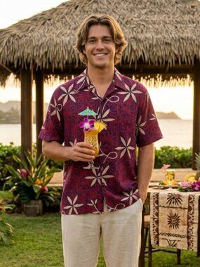 Vtg 90s Avanti hawaiian silk shirt floral plumeria tiki luau